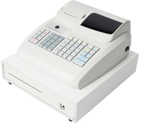 Electronic Cash Register, 47 Keys Commercial Cash Registers Cash Management System Stainless Steel Registers w/Thermal Print Head&6 Digital LED for Shopping Malls Retailers Restaurants