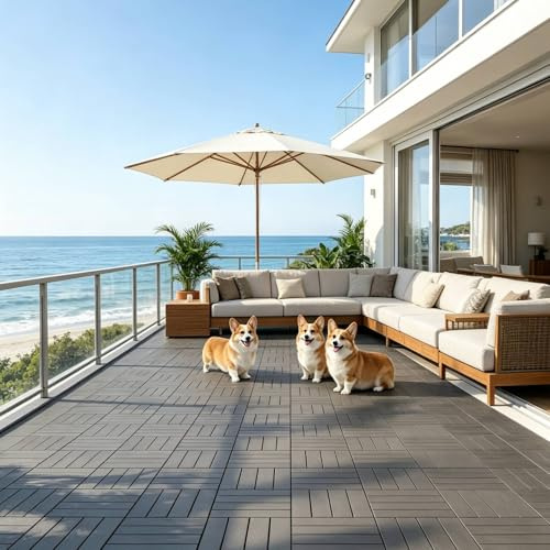Airsell 54 Pcs(30x30cm) Interlocking Deck Tiles,Plastic Outdoor Flooring for Patio, Garden & Balcony,Waterproof & All-Weather,Anti-Slip Surface (Dark Gray MU- 54 Pcs (4.86 ㎡))