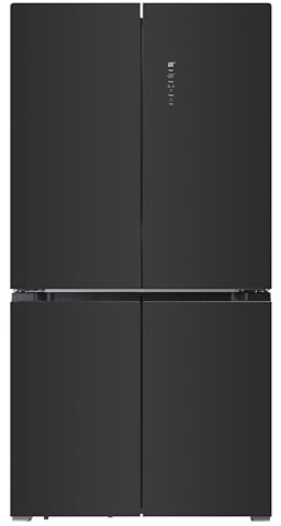 EVVO Frigorífico Americano 4 Puertas, Total No Frost, Compresor Inverter, Capacidad frigorífico 321L y 169L Nevera, Sin Gas Freón, Display Integrado, Modelo: F100 Glass (Acabado Negro)