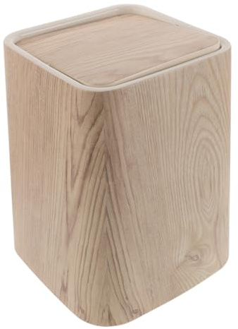 LOPUNER Papelera Baño Retro Tapa Abatible de 8,5l, Diseño Elegante Imitación Madera, Mecanismo Silencioso y Ahorro de Espacio para Sala y Baño