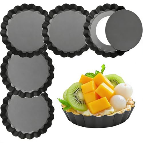 ZIOYANE 6-Pack 4-Inch Black Tart & Quiche Moulds, Non-Stick Removable Bottom Tartlet Pans, Ideal for Baking Mini Pies, Tarts & Quiches in Home & Professional Kitchens