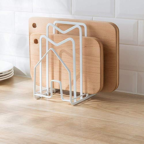 Chopping Board Holder Rack Cutting Board Organiser Display Stand Pot Pan Lid Holder Thin Bakeware Baking Tray Kitchen Countertop Cupboards Cabinet Office Heavy Duty Metal 12.5x14.5x21.5cm White