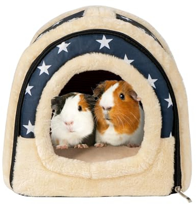 Pantula Warm Guinea Pig Bed House - Cave Cozy Hamster Rabbit Bed with Removable Pad, Large Winter Hideout for Guinea Pig Ferret Hedgehog Chinchilla (Blue Star)