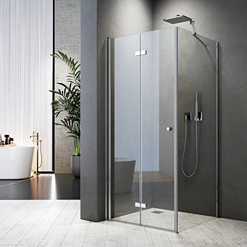 Duschkabine 90x90x185cm Falttür Großer Öffnungsraum 180º Eckig Dusche Duschwand Duschtür mit Seitenwand Duschwand Glas Duschtrennwand 6mm ESG Sicherheitsglas