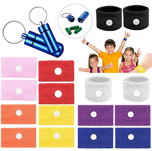 Akupressur Armband gegen Übelkeit 8 Paar Akupressurband Anti Übelkeit ohne Nebenwirkungen Ideal für Kinder Erwachsene Seekrankheit Schwangerschaft Fliegen, mit 2 Stück Pillendose Mini