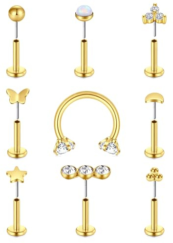 MODRSA Piercing Oreja Tragus Cartílago 1.2mm Acero Piercing Labio Anillo Medusa Oro Piercing Oreja Helix Mariposa Piercing Joyería Mujer
