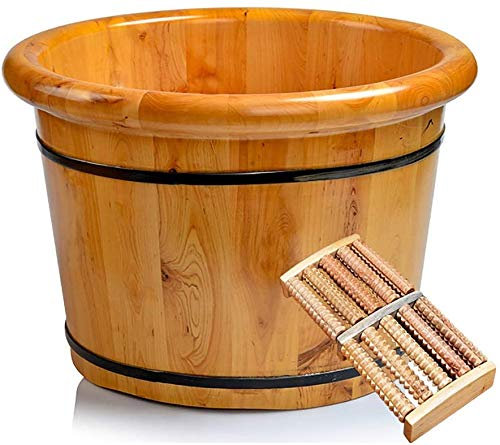 LXMBHAM Holz-Fußbad-Eimer, Haushaltsgeschenk, Massivholz, natürlich, verdicktes Fußbecken, Holz-Gesundheits-Fußbad, Fußfass, Holz-Spa-Massage, Massivholz-Fußwanne Warm as Ever