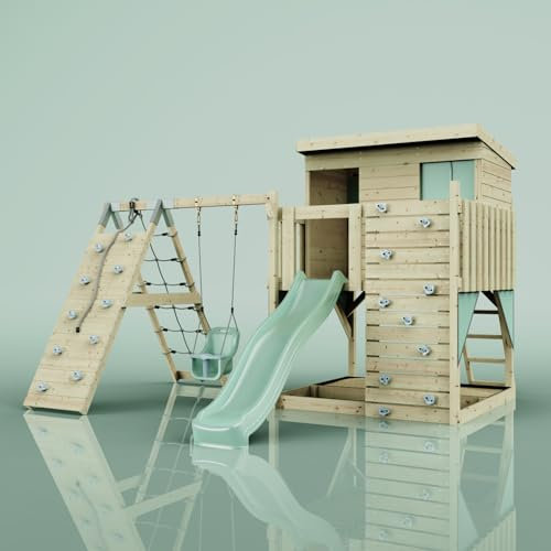 PolarPlay Spielturm Emil aus Holz in Grün Babyschaukel