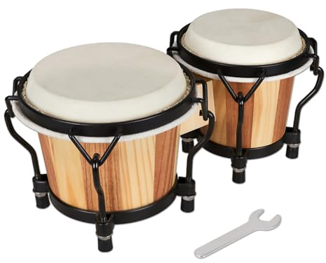MUSICUBE Bongo Drum Set 4” and 5” Bongos for adults kids Beginners Professional Wooden and Metal Drum with Tuning Wrench