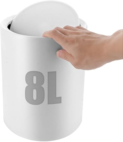 AKOLAFE 8L Poubelle Salle de Bain Blanc Poubelle Toilette WC Blanc Poubelle à Couvercle Basculant Ø 21,5 x 26 cm Poubelle Salle Bain Plastique pour Toilettes, Salle de Bain, Cuisine, Bureau, Table