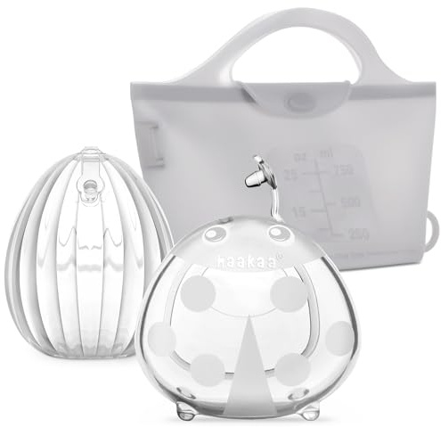 haakaa Milk Collector Set - 75ml Shell Pump, 75ml Milk Collector & 750ml Steriliser Bag - Hands-Free Wearable Breast Pump, Passive Silicone Milk Catcher for Breastfeeding Mom