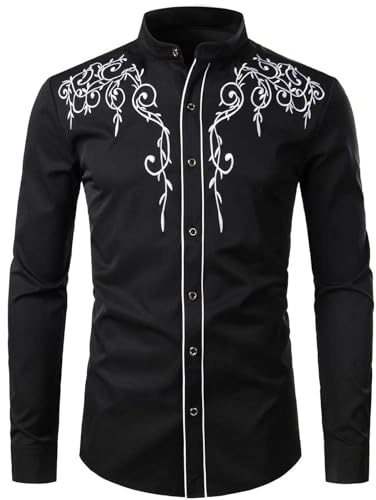 RUMAOZIA Cowboy, camicia western da uomo, a maniche lunghe, elasticizzata, a maniche lunghe, da cowboy, in stile retrò, per il tempo libero
