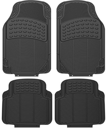 ZENO 4 Piece Universal Car Mats | Universal Floor Car Mats | Heavy Duty Rubber Mats | Non Slip All Weather Mats for SUVs, Vans, Trucks & Cars | Easy To Clean | Waterproof | Black