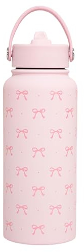 Cosmeria Thermosflasche mit Schleifen-Design, 32oz Edelstahl Isolierte Trinkflasche, Pinke Thermoskanne für Frauen, Mädchen, Teens, Geschenk für Geburtstag