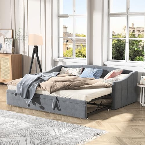 CXHLXYR Sofá Cama Convertible 90/180 x 200 cm, Moderno Sofá Cama de 2 plazas con somier de láminas, Sofás Multifuncional de Tela Velour, Colchón No Incluido (Gris, 90 x 200)