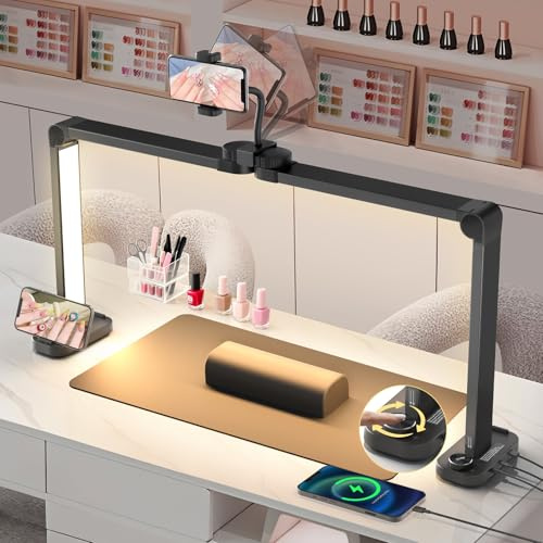 Adonafy Halvmånelampa för Naglar: 34 Nagelhalvmånelampa med Telefonhållare | 3 Färglägen Och 10 Justerbara Ljusstyrkenivåer för ögonfransar, Tatuering (Svart)