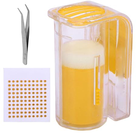 Aramox Kit de Marquage de Reine des Abeilles Ensemble D'outils Professionnels de Bouteille de Cage avec 0 à 99 Autocollants et Pincettes pour Apiculteurs (YELLOW)