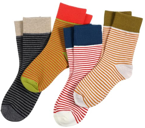 Ouligay 4 Pairs Cute Socks for Women Striped Socks Retro Style Colorful Sock Vintage Fun Fashion Cute Athletic Aesthetic Cotton Crew Sock for Girls, Color Matching