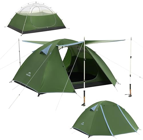 Naturehike Bleik Ultraleggero Tenda a Cupola per 3 Persone con 2 Ingressi per Campeggio, Trekking e Ciclismo (Verde/3 Persone)