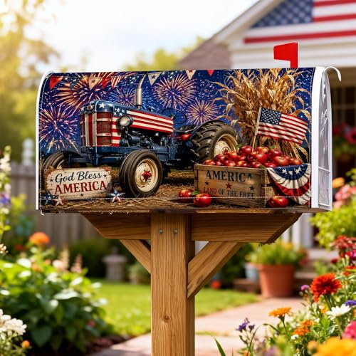 Coperture magnetiche per cassette postali per trattori, Americana rustiche fuochi d'artificio mele Giorno dell'Indipendenza, protezione per la posta per la casa e il giardino, 45,7 x 53,3 cm
