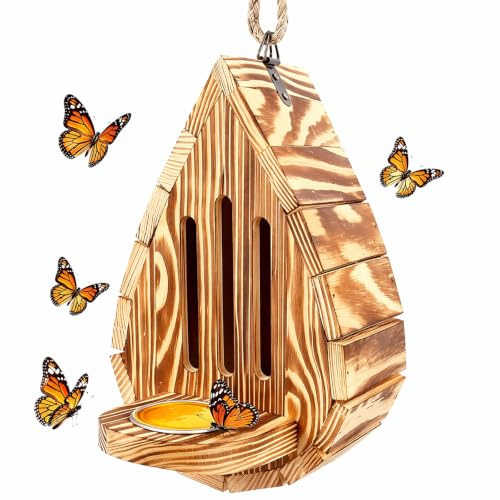 Wood Butterflies Houses With Rope Wooden Butterfly Habitat & Feeder Hangable Decorative Nesting Box For Moths Insect Bee Hotel For Gardens