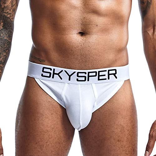 SKYSPER Jockstrap String Hommes Respirant Confortable Triangle Slips Caleçon Design Unique Sexy sous-Vêtements pour Hommes ,SG04-Blanc,XXL