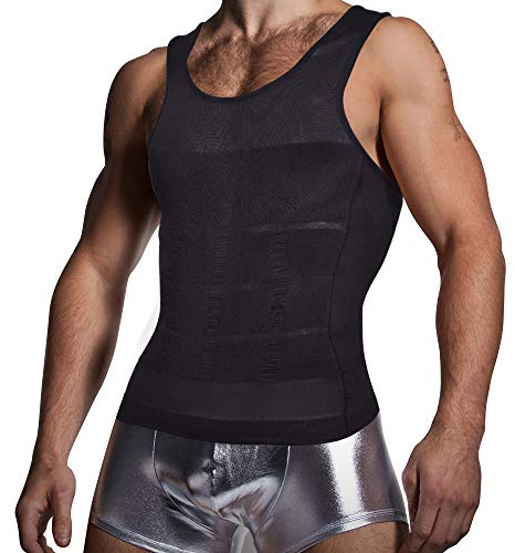 KOCLES Men's Compression Tank Top Slimming Body Shaper Vest Shirts Abs Abdomen Slim Undershirts Gym Weight Loss Workout Clothing (Black, Medium)