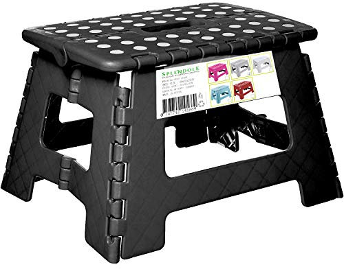 SPLENDOLE Taburete Plegable pequeño de 22 cm, Antideslizante, Compacto, de plástico, fácil de almacenar, escalones de Cocina o baño (Negro)
