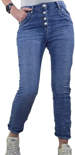 Karostar Jeans stretch da donna | Casual Boyfriend Denim | con bottoni a vista, Denim blu classico, L
