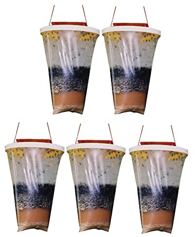 5 Pack Fly Trap Outdoor Hanging Flies Catcher,Disposable Ranch Trap Catcher Bag with Bait,Flies Killer Repellent for Outdoor Garden, Farm, Horse Barn