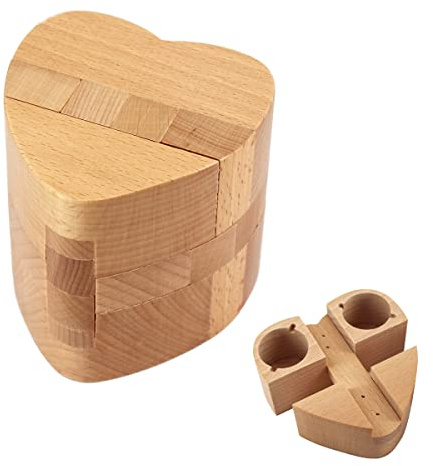 Caja mágica de Madera Cajas de Rompecabezas con Compartimentos Ocultos Rompecabezas Inteligente Anillo Collar Corazón Estuche Sorpresa Regalo Secreto para Novia