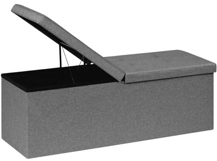 Bonlife Extra Large Folding Ottoman Storage Box,Linen Toy Storage Chest,Window Seat with Storage Trunk,End of Bed Bench,Grey 110x38x38cm