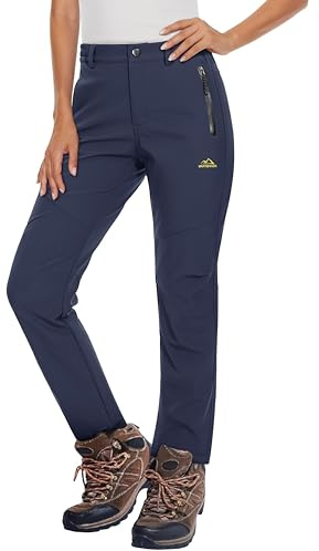 MAGCOMSEN Women's Fleece Lined Waterproof Insulated Snow Ski Pants Winter Warm Hiking Travel Pants Cold Weather Navy M