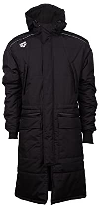 ARENA Unisex Adult Team Swim Parka Solid Fleece Winter Coat Waterproof Long Jacket for Women and Men, Black, X-Large