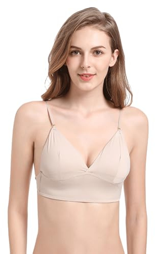BKEPDY Reggiseno Donna Invisibile Reggiseni a Schiena Bassa con Schiena Scoperta e Ferretto Invisibile Reggiseni Convertibili con Taglio Basso per Le Donne (Beige S (32/70ABC))
