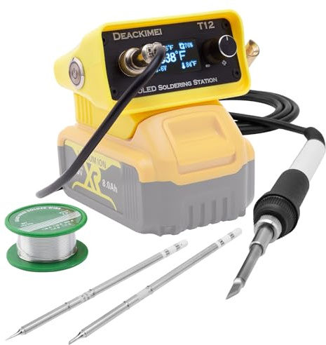 Deackimei Cordless Soldering Iron Station for Dewalt 20V Max Battery, 3 Iron Tips, Quick Heating Lead-Free Solder, Precise Heat Control for Any Projects, Auto Sleep, Low Voltage Protection (Tool Only)