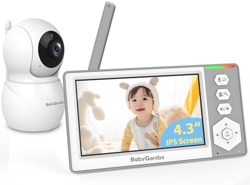 Baby Ganibs babymonitor med kamera och ljud, 4,3 tum video babymonitor med 305 m lång räckvidd och 30 timmars batteri, ingen WiFi, mörkerseende, ECO-läge, 2-vägskommunikation