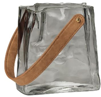 Torre & Tagus Glass Handbag Vase for Flowers with Handle - 6.5 Tall Clear Purse Vase & Handmade Black Glass Vase for Home Decor Centerpieces, 6.25x6.5 H, Gray