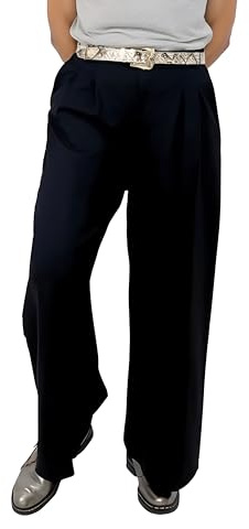 Ballandoro Pantaloni Eleganti Donna Palazzo Vita Alta Larghi - per Completo Cerimonia Elasticizzati Curvy, Pantalone Tailleur Made in Italy Autunno Inverno (IT, Testo, S-M, Regular, Regular, Nero)