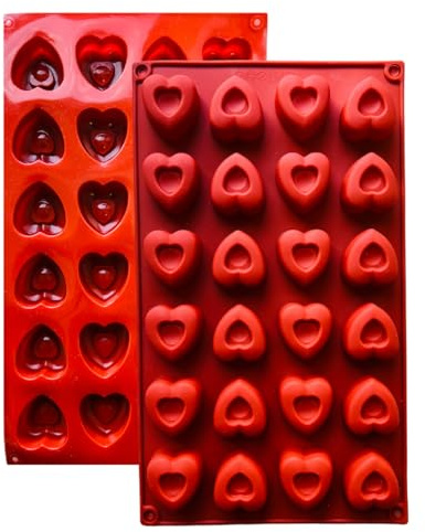 Moule en Silicone,FUNCLIC, 1 Moule Mini Cœurs Creux Revêtement Antiadhésif, Moule en Silicone Pâtisserie pour Muffins, Brownies, Gâteaux, Pudding, Glaçons, Gelée, Quiches (29 x 17 cm) – 24 cavités