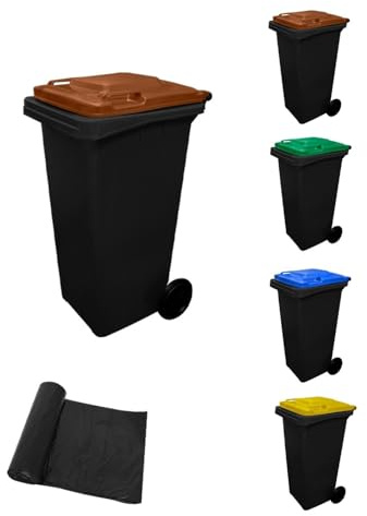 JARDIN202 - Contenedor de basura reciclables Ecodiseño 120L 2 ruedas | 120 L + Bolsas (TAPA MARRÓN)