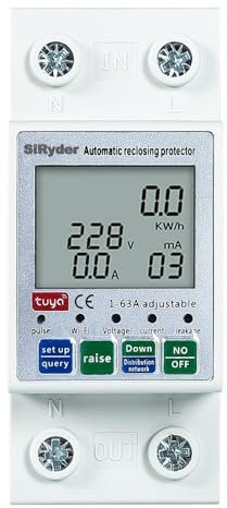 SiRyder Misuratore Consumo Elettrico Wifi, 1-63A 220v Contatore Energia Elettrica Wifi Tuya Smart Regolabile Protezione Da Sovratensione E Sottotensione WLAN Intelligent Reclosing Protector