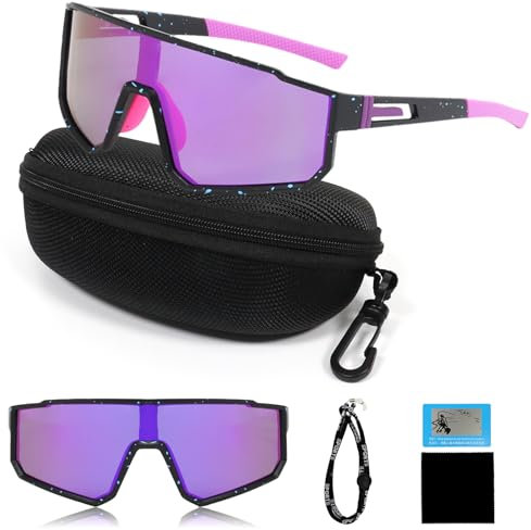 NAMIS Schnelle Brille Rave Polarisierte Fahrradbrille Herren Damen Sportbrille UV400 Schutz Sport Sonnenbrille HD Verstellbare Rennrad Brille Laufbrille für MTB Rennrad Ski Bergsteigen Lila