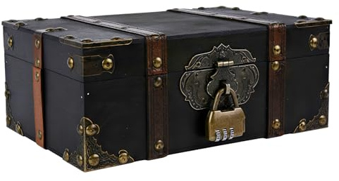 CZCMYAU Cofre del tesoro de madera vintage con cerradura decorativa para joyas y keepsakes piratas regalo baúl boda para almacenamiento decoración (23,5 x 16 x 9,5 cm)