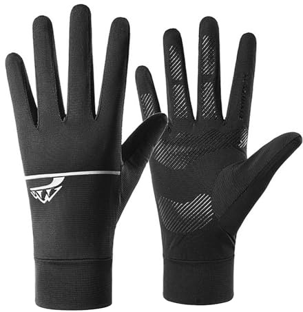 TINAYAUE Ice Cool Cycling Gloves for Men Women Summer Breathable UPF50+ Anti Slip High Elastic Outdoor Bike Golf Ride Fitness Riding Fishing Full Finger Gloves (Black, One Size)