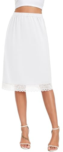 Lovasy Women's Half Slips Long Satin Underskirt Anti-Static Half Slips for Under Dresses with Lace Hem Size UK 6-26