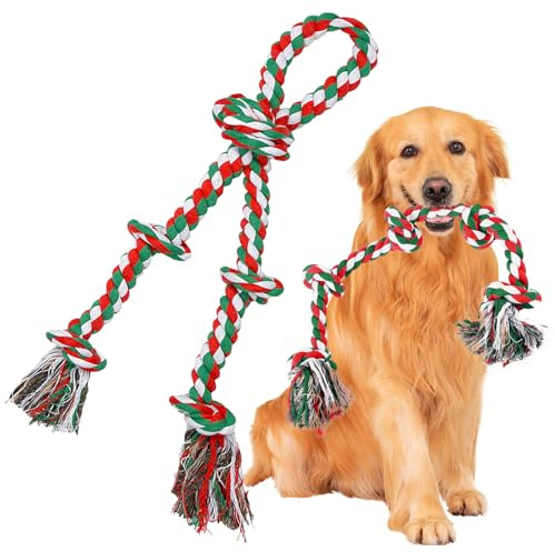 Noaxylic Juguete para Perros, Toys Interactivo para Morder,3 Nudos Juguete de Cuerda, 52 cm, Cuerda de Algodón Durable Masticable, para Salud Dental y la Limpieza de los Dientes