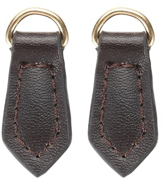 QUARKZMAN 2Pcs Tirette En Cuir, 1.5 Tirette De Fermeture Eclair En Cuir Bovin Forme De Feuille Remplacement Tirette Pour DIY Vetements Manteaux Bottes Reparation (Brun Foncé)