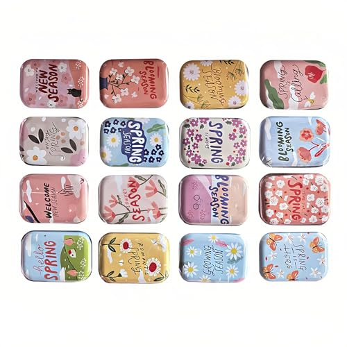 werdecade 8Pcs Mini Flower Tin Trinket Jewelry Organizer Storage Box Decorative Boxes Small Metal Tins with Hinged Lids Portable Box Containers Small Storage Kit (Pastel)