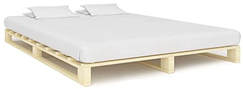 Genérico Estructura Cama palets sin colchón Madera Maciza Pino 140x200cm,Mobiliario,Camas y Accesorios,Camas y somieres,Marrón,33.9 kg,285237